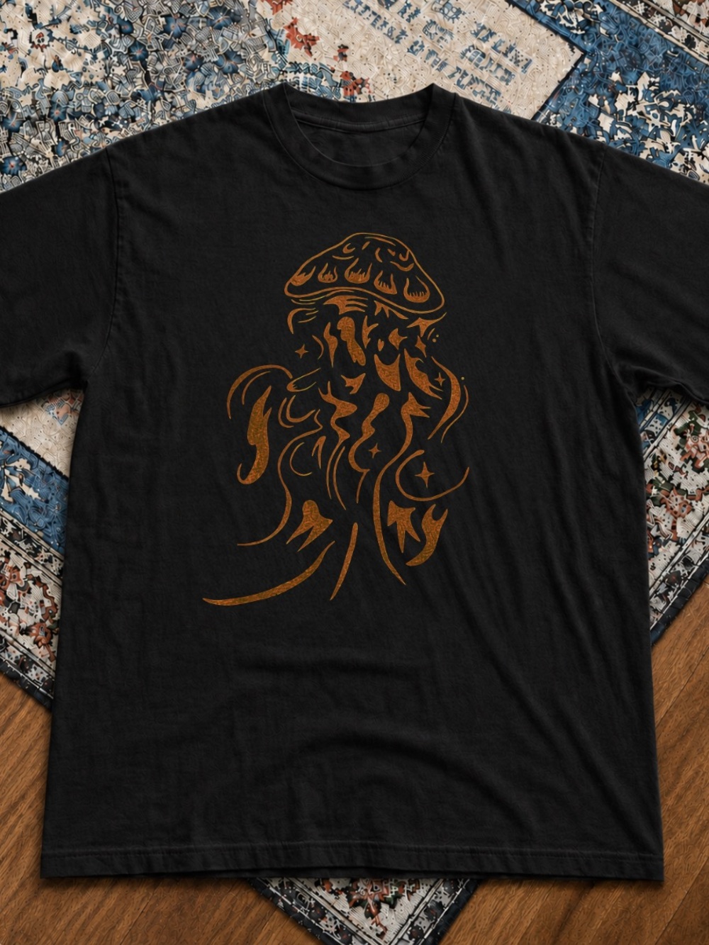 Gildan Black Short-Sleeve Tee with Copper Jellyfish Graphic